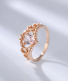 1ct Pear Cut Peach Morganite Milgrain Princess Crown Ring 14k Rose Gold Finish