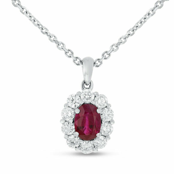 2.5ct Pink Ruby Oval Cut Diamond Halo Pendant with Chain 14k White Gold Finish