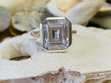 2.7ct Engagement Ring Emerald Cut Diamond Bezel Set Solitaire 14k WhiteGold Over