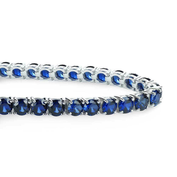 15ct Round Cut Blue Sapphire Royal Stylish Tennis Bracelet 14k White Gold Finish