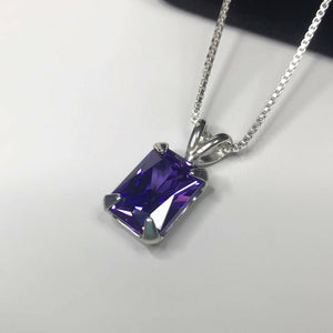 2ct Emerald Cut Purple Amethyst Solitaire Pendant 14k White Gold Finish NO CHAIN