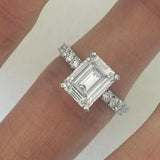 4ct Emerald Cut Diamond Engagement Ring Round Accents 14k White Gold Finish