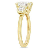 2Ct Cushion Cut Diamond Round Accent Trilogy Solitaire Ring 14K Yellow Gold Over