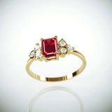 2Ct Emerald Cut Pink Ruby Engagement Ring 14K Yellow Gold Finish Diamond Accents