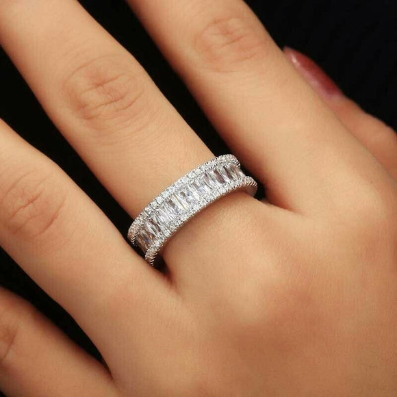 4ct Round Baguette Cut Diamond Wedding Band 14k White Gold Finish Full Eternity