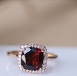 2ct Cushion Cut Red Garnet Engagement Ring 14k Rose Gold Finish Halo Solitaire