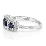 2ct Princess Cut Blue Sapphire Engagement Ring Trilogy Halo 14k WhiteGold Finish