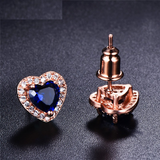 2ct Heart Cut Blue Sapphire Halo Heart Shape Stud Earrings 14k Rose Gold Finish