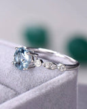 2Ct Round Cut Blue Aquamarine Diamond Accent Engagement Ring 14K White Gold Over