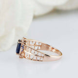 1.5ct Oval Cut Blue Sapphire Filigree Crown Open Shank Ring 14k Rose Gold Finish