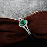 3Ct Oval Cut Emerald Diamond Halo Split Band Engagement Ring 14K White Gold Over