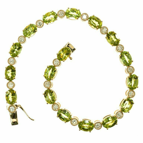 16ct Oval Cut Green Peridot Diamond Women Tennis Bracelet 14k Yellow Gold Finish