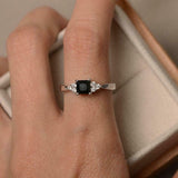 1ct Princess Cut Black Diamond Petite Round Accents Ring 14k White Gold Finish