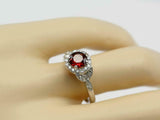 2ct Round Cut Red Garnet Engagement Ring Diamond Floral Halo 14k White Gold Over