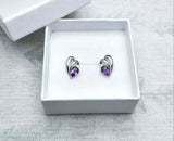 2ct Stud Earrings Pear Cut Purple Amethyst Split Design 14k White Gold Finish