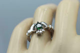 1ct Heart Cut Green Emerald Engagement Ring Diamond Claddagh 14k WhiteGold Over