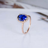 2ct Oval Cut Blue Sapphire Engagement Ring Halo Diamond Accent 14k RoseGold Over