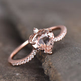 1ct Heart Cut Peach Morganite Solitaire Engagement Ring 14k Rose Gold Finish