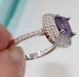 2ct Cushion Cut Purple Amethyst Engagement Ring 14k White Gold Finish Dual Halo