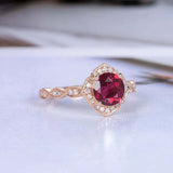 1.5ct Round Cut Pink Ruby Engagement Ring Halo Diamond Accents 14k RoseGold Over