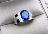 3.45ct Oval Cut Blue Sapphire Stylish Engagement Men Ring 14k White Gold Finish