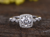 1ct Round Cut Diamond Engagement Ring 14k WhiteGold Finish Halo Antique Milgrain