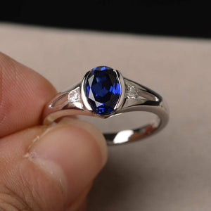 1ct Oval Cut Blue Sapphire Trilogy Wedding Engagement Ring 18k White Gold Finish