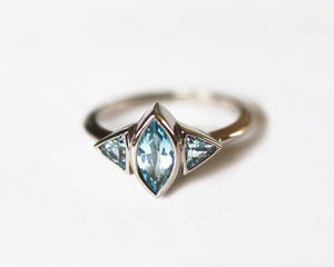 1ct Marquise Cut Blue Aquamarine Three Stone Engagement Ring 14k White Gold Over