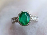 4ct Oval Green Emerald Engagement Ring Halo Baguette Accent 14k White Gold Over