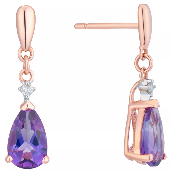 2.2Ct Pear Cut Purple Amethyst Diamond Water Drop Earrings 14K Rose Gold Finish