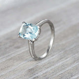 2ct Cushion Blue Aquamarine Engagement Ring Diamond Accents 14k White Gold Over