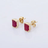 1.5ct Stud Earrings Emerald Cut Ruby Bezel Set Solitaire 14k Yellow Gold Finish