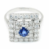 3.7ct Round Blue Sapphire Art Deco Edwardian Cocktail Ring 14k White Gold Finish