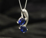 2ct Blue Sapphire Pendant Oval Two Stone Stylish 14k White Gold Finish NO CHAIN