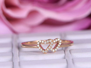 0.5ct Round Cut Diamond Engagement Ring Dual Heart Solitaire 14k Rose Gold Over