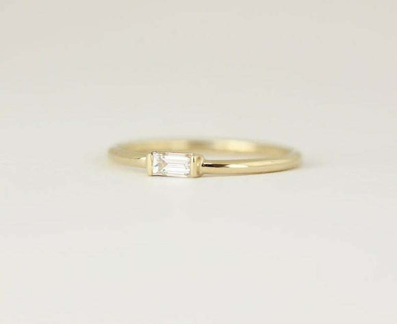 0.5ct Baguette Cut Diamond Engagement Ring Minimalist 14k Yellow Gold Finish