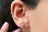 0.4ct Round Green Emerald Trilogy Minimalist Stud Earrings 14k Yellow Gold Over