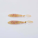 3ct Drop Earrings Pear Oval Cut Pink Ruby Filigree 14k Yellow Gold Finish