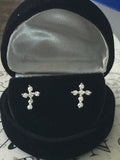 2Ct Round Cut Diamond Jesus Cross God Stud Earrings 14K White Gold Finish