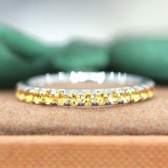 1.5Ct Round Cut Yellow Sapphire Full Eternity Wedding Band 14K White Gold Finish