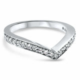 1.5ct Round Cut Diamond Wedding Band V Shaped Petite Curved 14k WhiteGold Finish