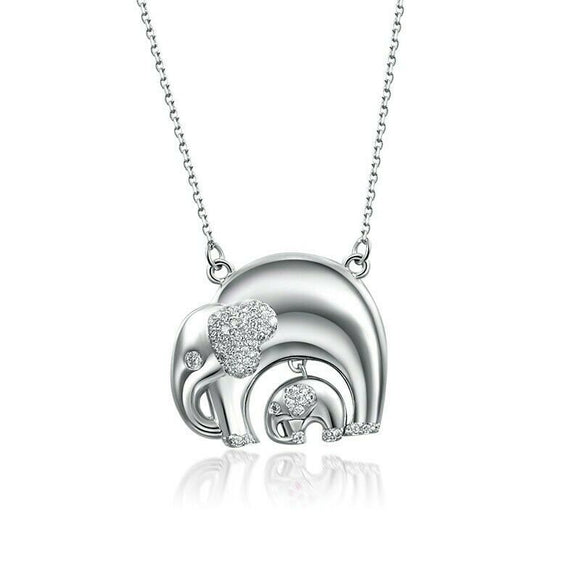 1Ct Round Cut Diamond Baby Elephant Mothers Day Gift Pendant 14K White Gold Over