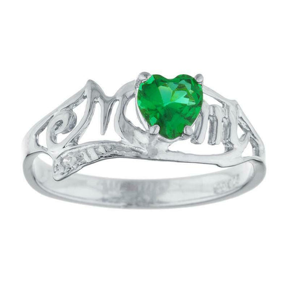 1ct Engagement Ring Heart Cut Green Emerald Mom Mothers Day 14k White Gold Over