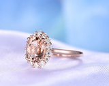 2.3ct Oval Cut Peach Morganite Engagement Ring Diamond Halo 14k Rose Gold Finish