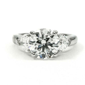 2Ct Round Diamond Trilogy Engagement Ring 14K White Gold Finish Trillion Accents