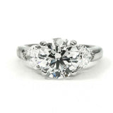 2Ct Round Diamond Trilogy Engagement Ring 14K White Gold Finish Trillion Accents