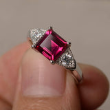 2ct Asscher Cut Pink Ruby Trilogy Wedding Engagement Ring 14k White Gold Finish