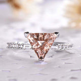 1.5ct Trillion Cut  Morganite Engagement Ring Diamond Accent 14k White Gold Over