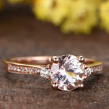 1ct Round Cut Morganite Trilogy Engagement Ring 14k RoseGold Finish Round Accent