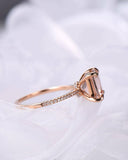 3Ct Princess Peach Morganite Diamond Accents Solitaire Ring 14K Rose Gold Finish